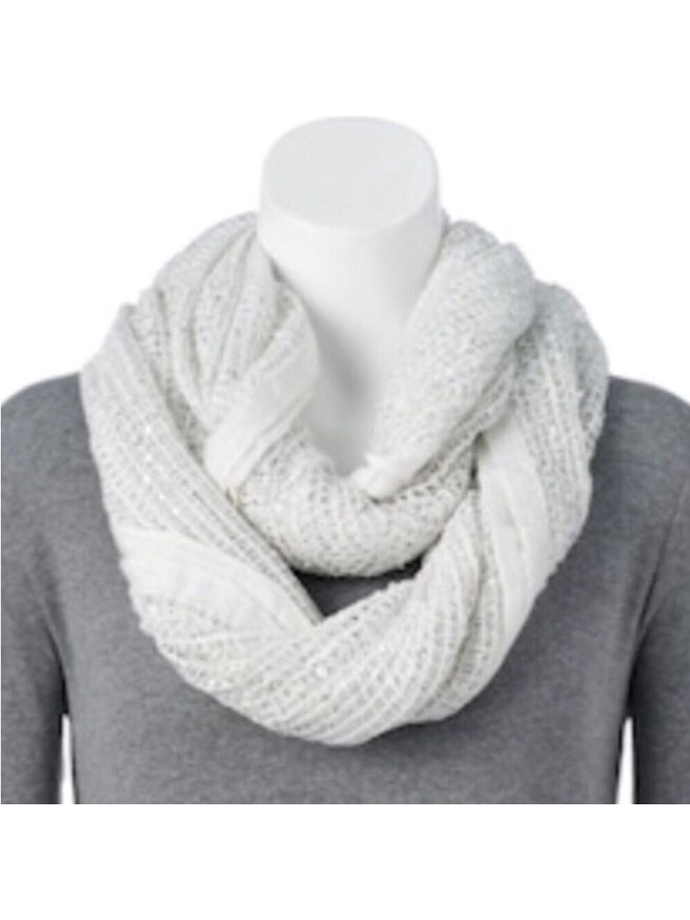 Apt 9 Woman’s Infinity scarf open knit lightweight ivory gray silver